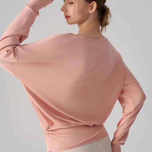 Wholesale V-Neck Batwing Sleeve Yoga Cover-up – Loose Drawstring T-Shirt