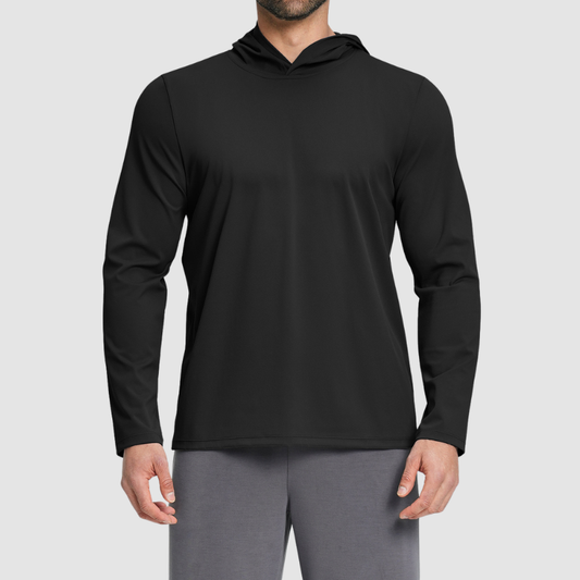 Wholesale Men's Hooded Long Sleeve Athletic Top – Moisture-Wicking Gym Fitness Training Shirt