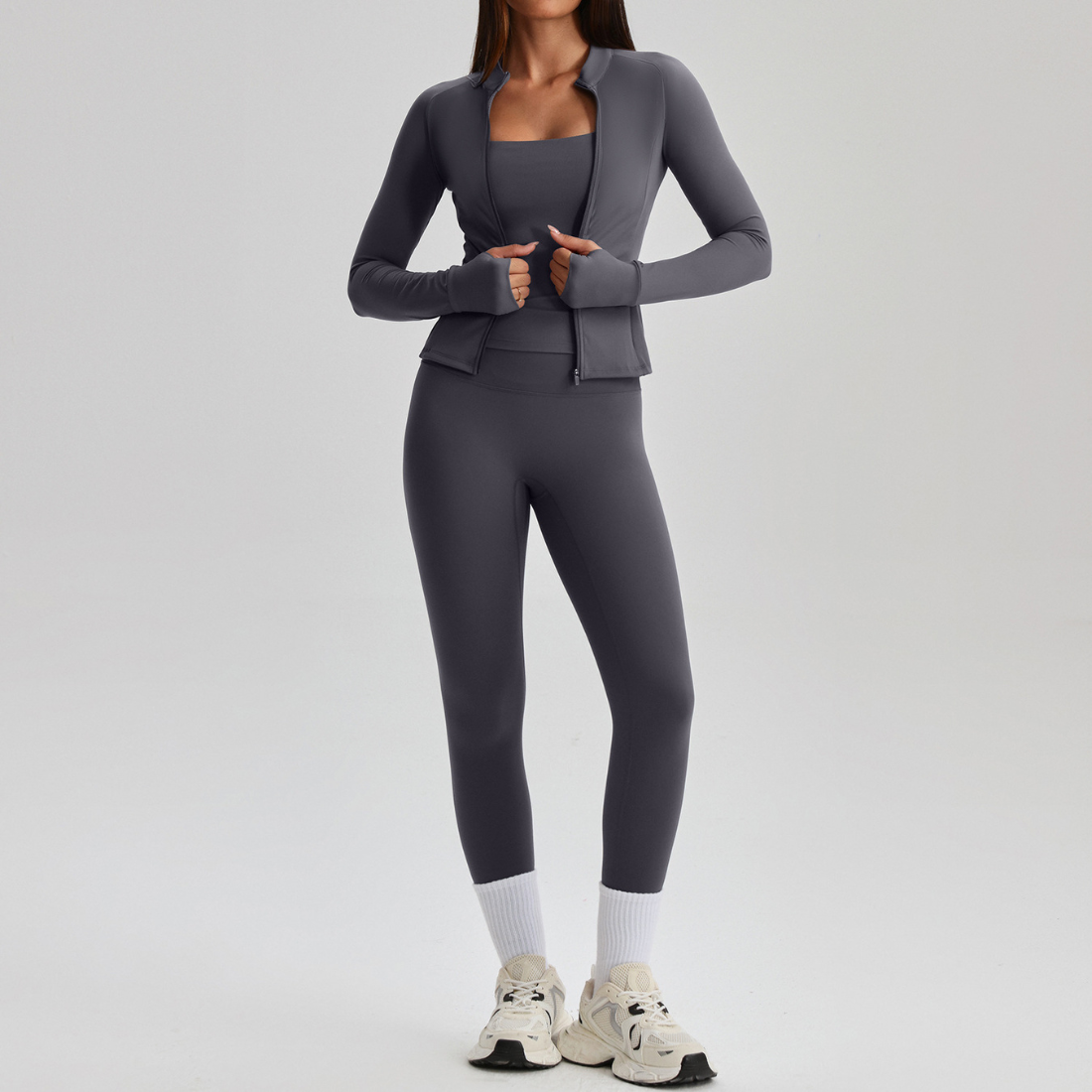 Women's Activewear Zip-up Long-Sleeve Jacket & Straight-Leg Pants Yoga Set