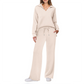 Wholesale Notched Long Sleeve Hooded Jacket + Loose Wide-Leg Pants