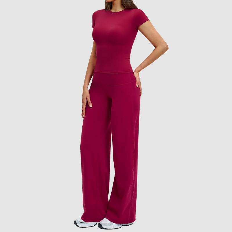 Wholesale fitted short-sleeved top + loose wide-leg pants