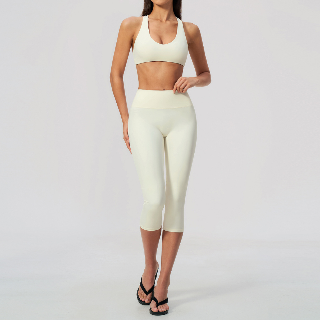 Wholesale Women V-Neck Crisscross Back High Waist Butt Lift Cropped Pants Sports Set