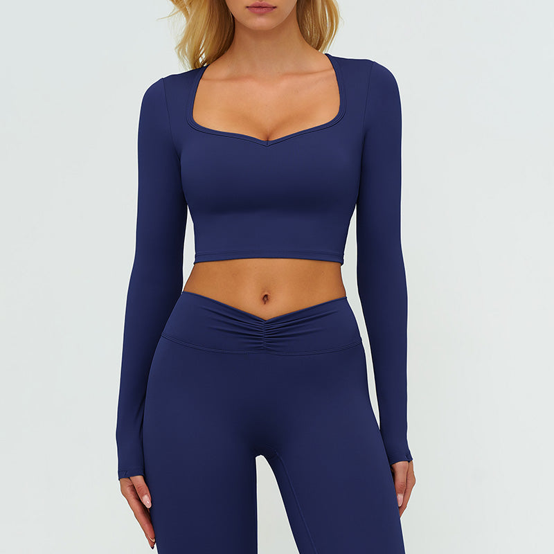 V-neck long-sleeved top with removable bra pads