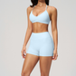 Wholesale Women's Halter Neck Sports Bra & High-Waist Booty Shorts Set – Seam-Detail Quick-Dry 2-Piece Yoga Set