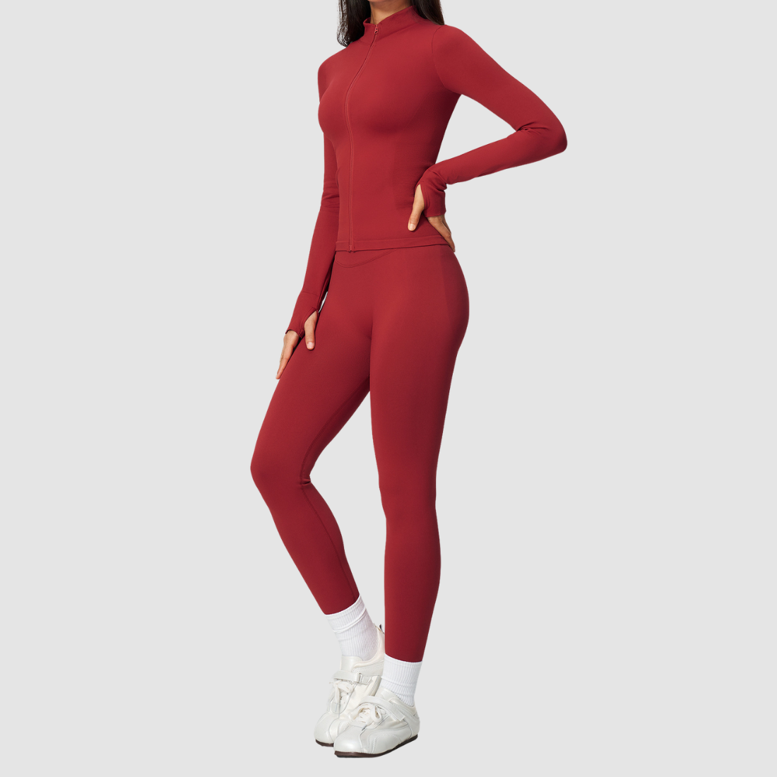 Wholesale Women's Stand-Collar Cardigan & High-Waist Leggings Yoga Set