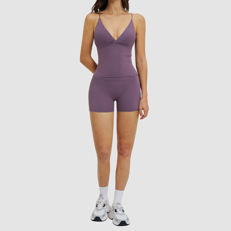 Wholesale thin-strap sports tank top + shorts 2-piece set