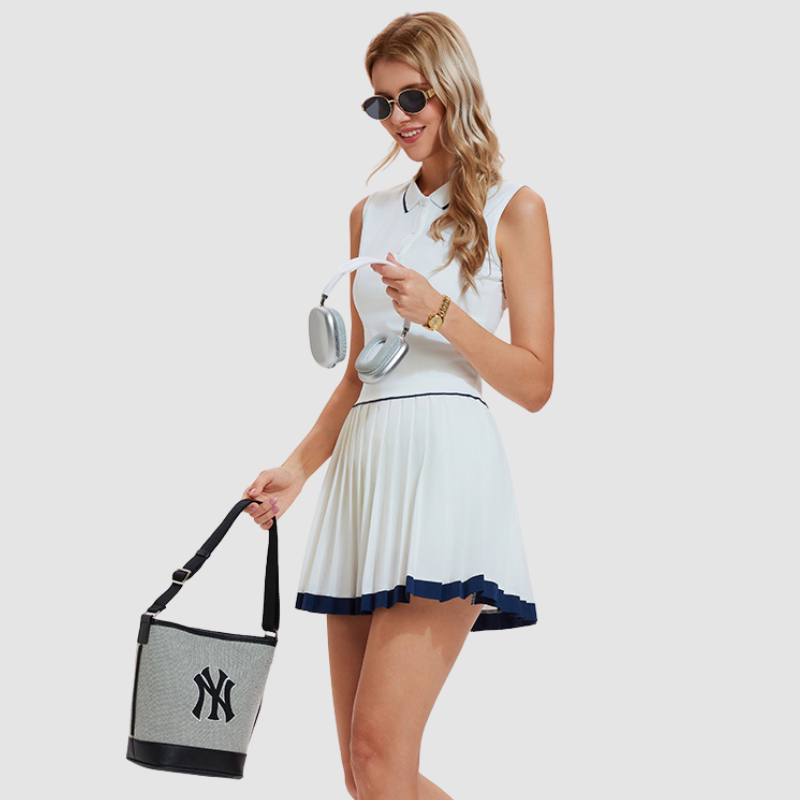 Wholesale Women's Color-Block POLO Collar Sleeveless Pleated Tennis Dress – Anti-Exposure Sports Dress