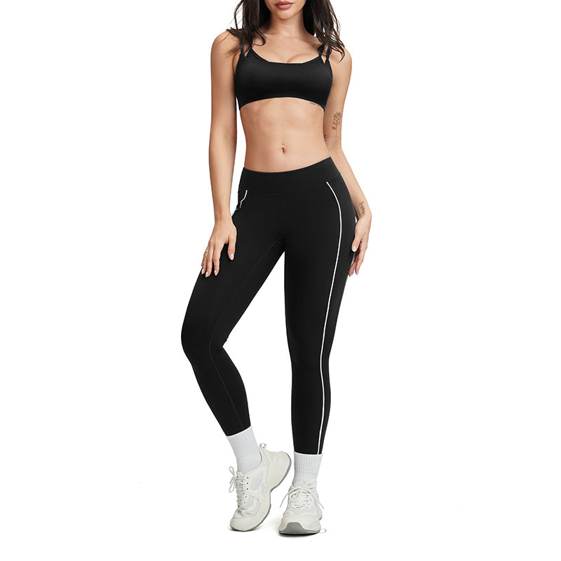Color-block backless bra + high-waisted leggings 2-piece set
