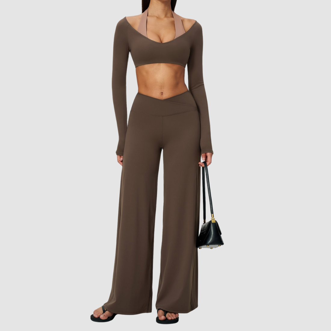 Wholesale Women's Long-Sleeve Top+Wide-Leg Fitness Pants Yoga Set