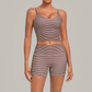 Wholesale Women's Activewear Retro Print Back-V Sleeveless Top & Leggings Yoga Set