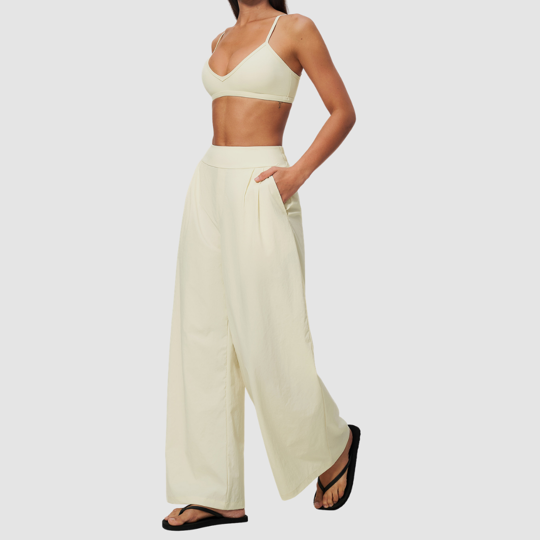 Wholesale Women's Brushed Cross-Back Bra & Wide-Leg Pants Yoga Set