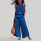 Wholesale Women's Ruffle Neck Sleeveless Top & Wide-Leg Pants Vacation Set