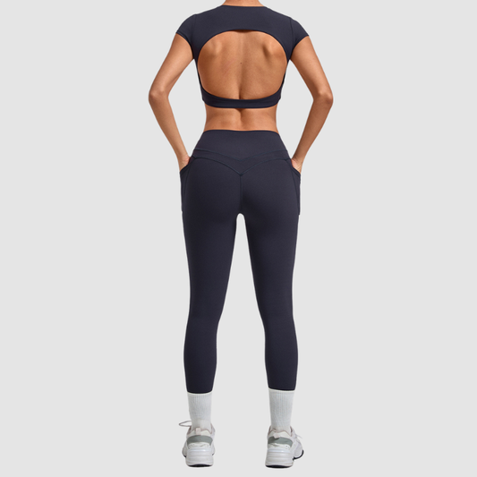 Wholesale Women's Naked-Feel Short Sleeve Crop Top + High-Waist Leggings Set – Moisture-Wicking Yoga Fitness Activewear