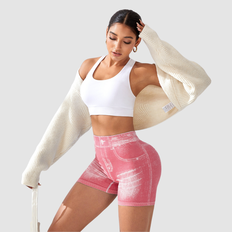 Wholesale High-Waisted Faux Denim Shorts