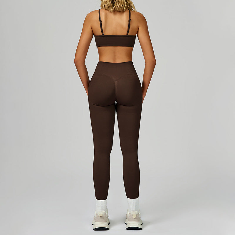 Seamless thin straps Sports Bra + High-waisted leggings 2-Piece Set