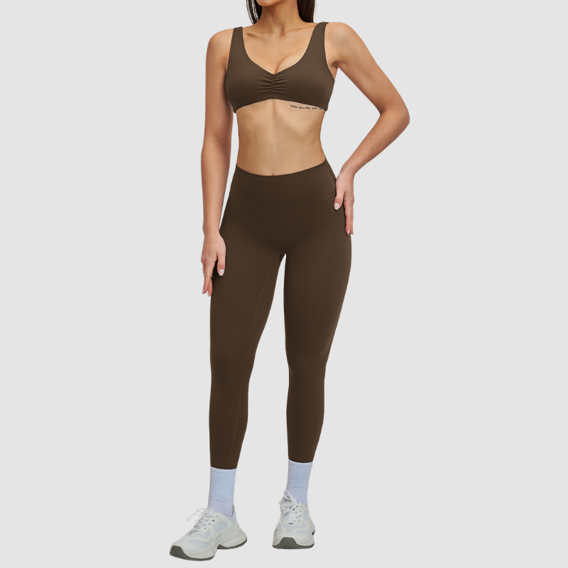 Wholesale Women's Brushed Halter Neck Backless Sports Bra + High-Waist Leggings Set – Yoga Fitness Activewear