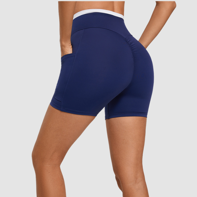 Wholesale Color-Block High-Waisted Cross-Waistband Shorts | Wonderxfans bulk activewear