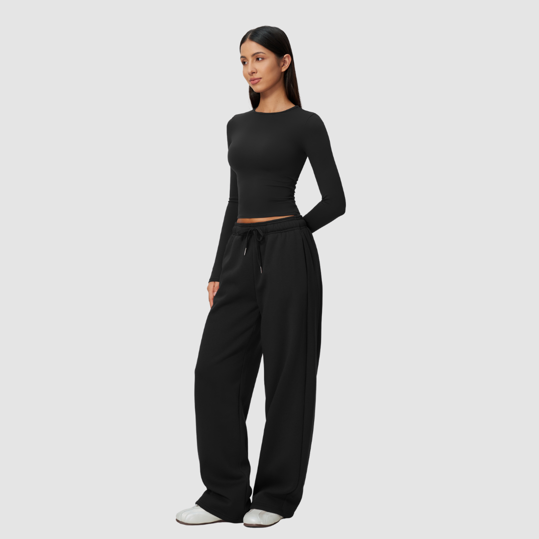 Wholesale Women's Nylon Spandex Activewear Set - Long Sleeve Tops & Wide-leg Pants