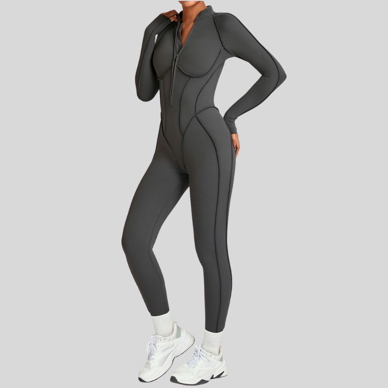 Stand-up collar zipper jumpuit