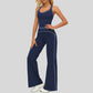Contrasting racerback tank top+ High-waisted wide-leg pants 2-piece set