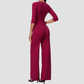 Wholesale Women's Round neck mid sleeve top+Hip lift Wide-Leg Yoga Set