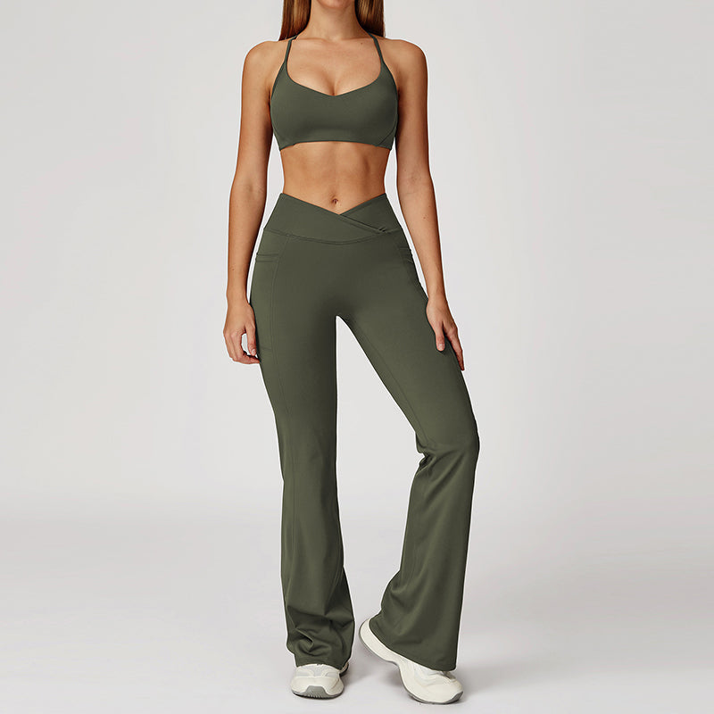 Thin Straps Bra + Flared Leg Pants 2-Piece Set