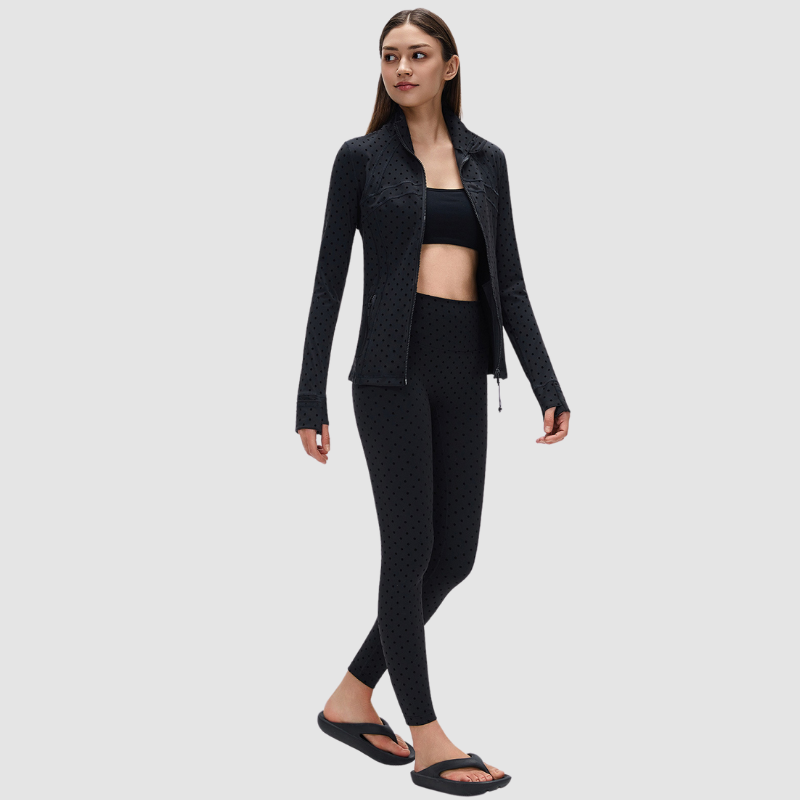 Wholesale Black Polka Dot Sports Jacket + High-Waisted Leggings