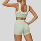 Contrast color sports bra + sports shorts 2-piece set