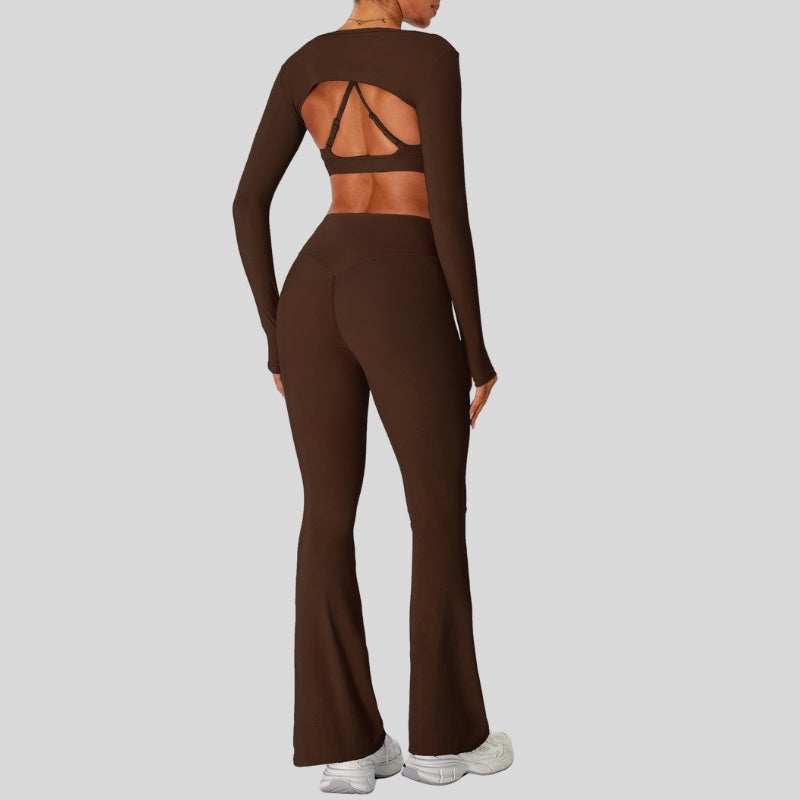 Naked Feel Sports Bra+Long sleeve jacket+High-waisted flared pants 3-Piece Set