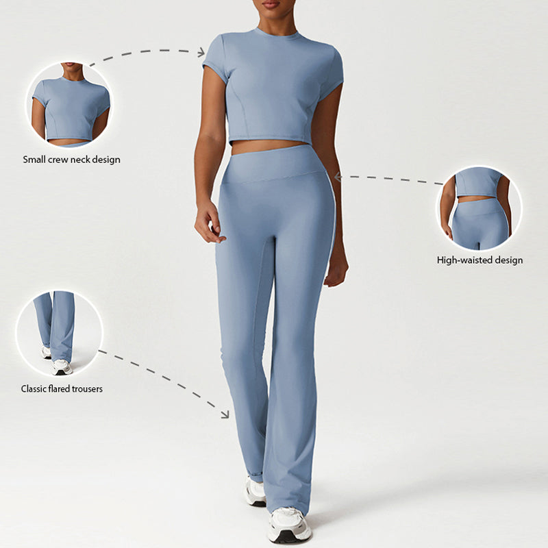 Snug-Fit Cropped T-Shirt + Butt-Lifting Flared Pants 2-Piece Set