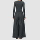 Wholesale Women's Brushed V-Neck Long Sleeve Top & Wide-Leg Pants Yoga Set