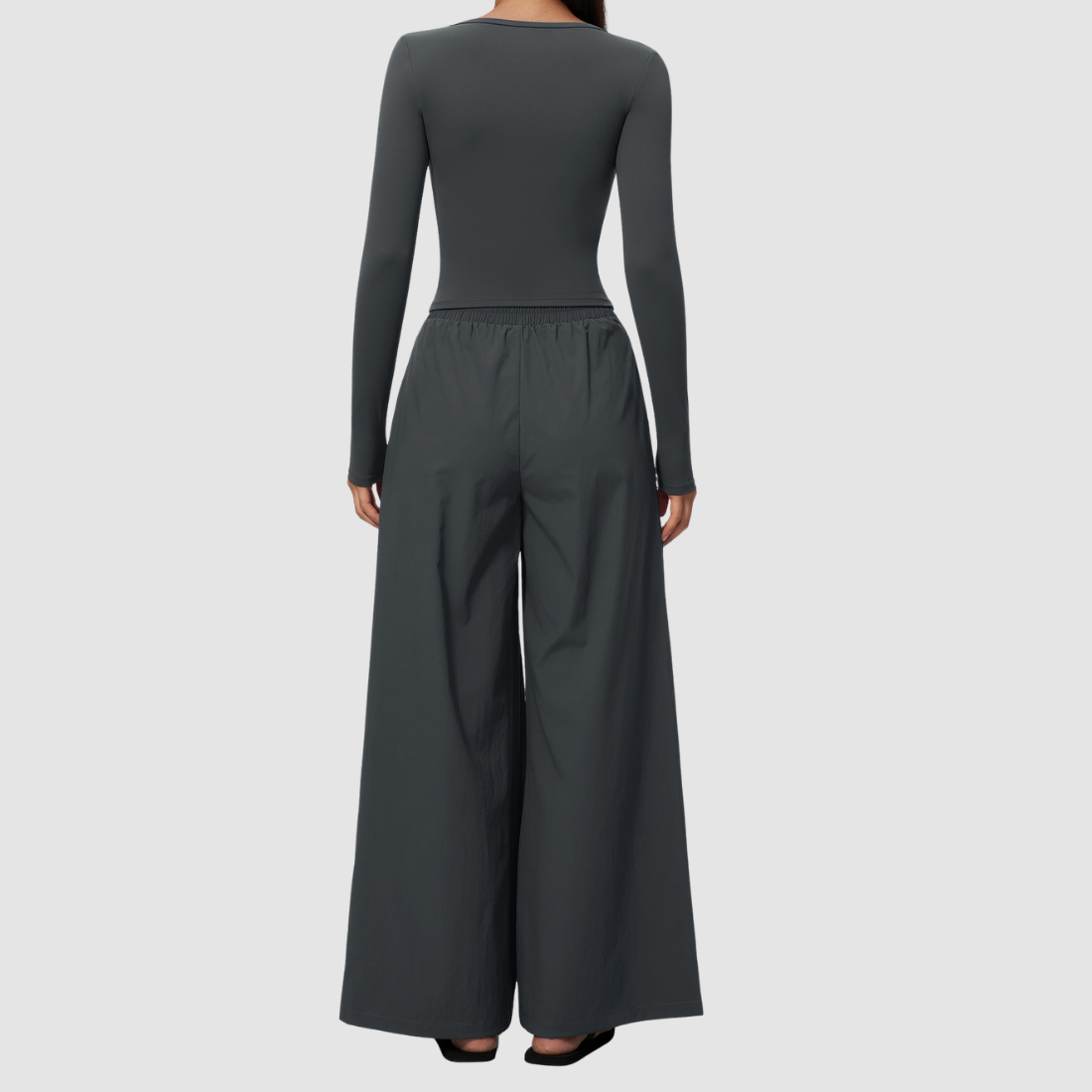 Wholesale Women's Brushed V-Neck Long Sleeve Top & Wide-Leg Pants Yoga Set