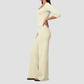 Wholesale Women's Round neck mid sleeve top+Hip lift Wide-Leg Yoga Set