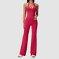 Wholesale Women's V-Neck Halter Sports Bra & Flare Pants Set – Seamless Ribbed Yoga Activewear