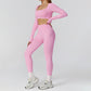 Seamless Long Sleeve Sports Top + hoch taillierte Leggings 2-teilige Leggings