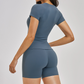 Wholesale solid color short sleeved T-shirt+high waisted shorts 2-piece set