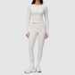 Wholesale Seam-Detail Long-Sleeve Crop Top & High-Waist Leggings Set – Brushed Yoga 2-Piece