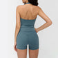 Halter neck backless tank top + high-waisted shorts 2-piece set