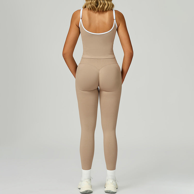 Seamless Contrasting Color tank top + High-waisted leggings 2-Piece Set