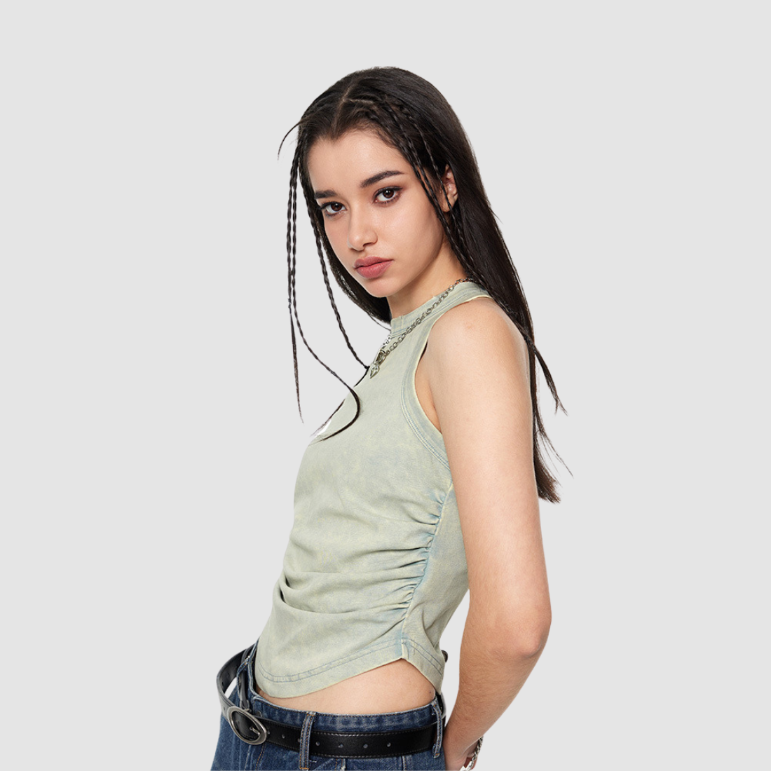 Wholesale Women’s Ruched Washed Tank – Cropped Cotton-Spandex Streetwear Top