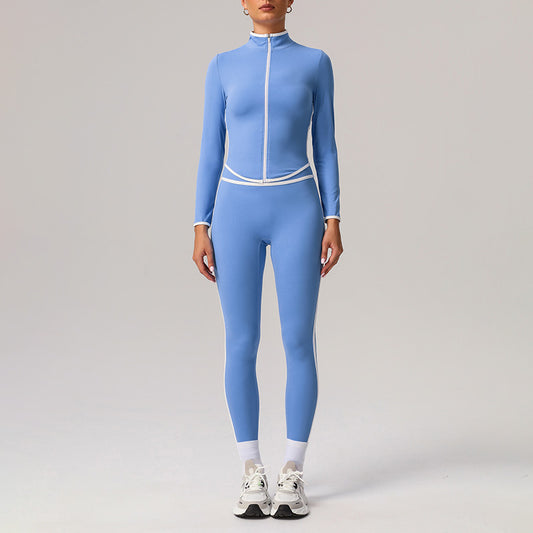 Quick-Drying Stand-Collar Jacket + High-Waisted Leggings 2-Piece Set