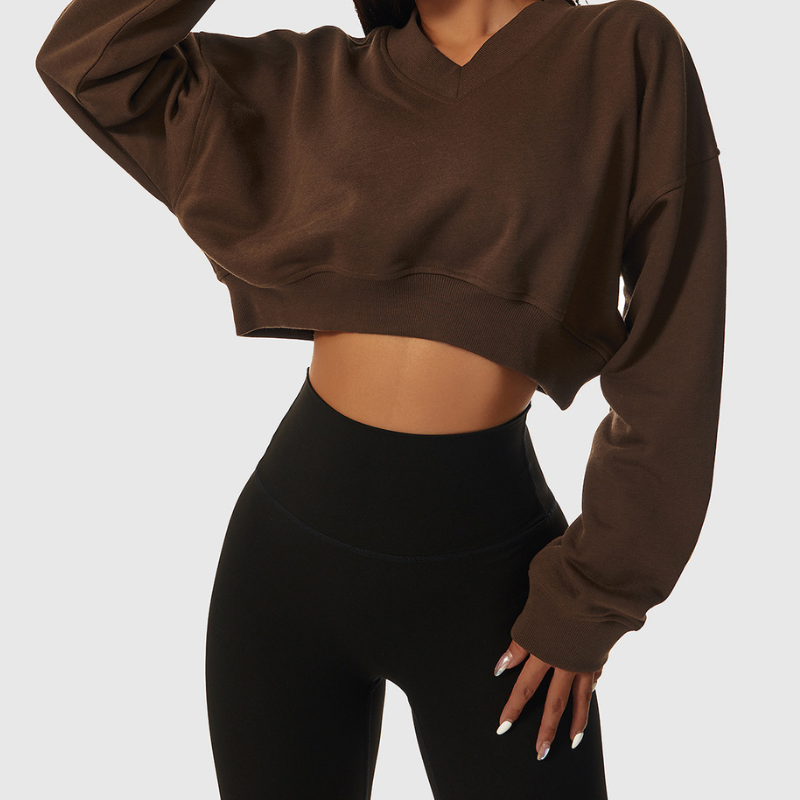 Wholesale Women's Oversized Long Sleeve V-Neck Athletic Sweatshirt – Casual Fitness Pullover