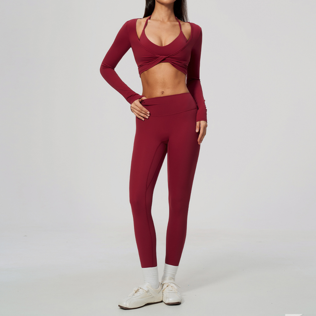 Wholesale Women's Activewear Brushed Bra, Long Pants & Long-Sleeve Top 3-piece Set