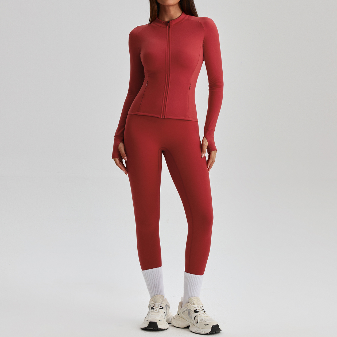 Women's Activewear Zip-up Long-Sleeve Jacket & Straight-Leg Pants Yoga Set