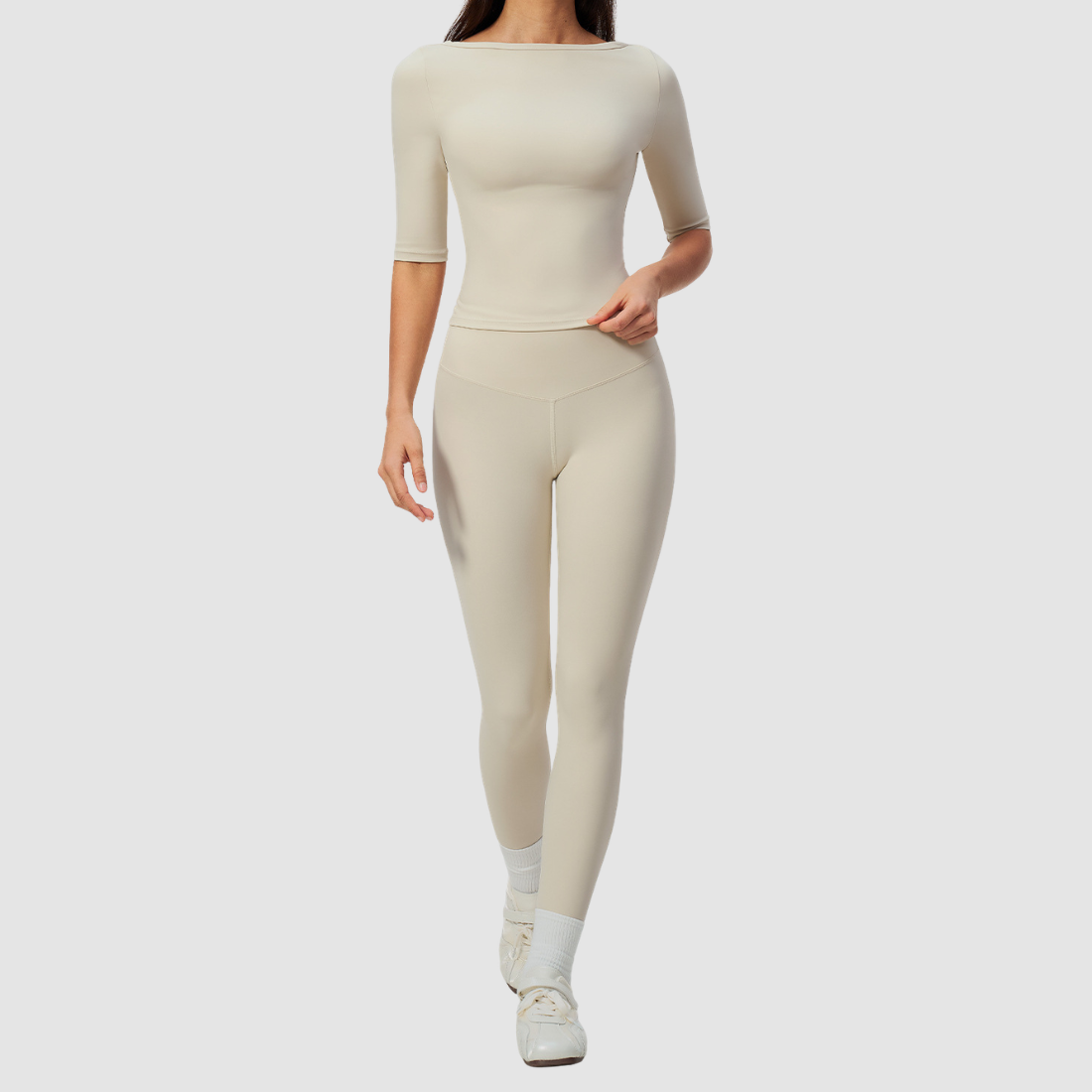Wholesale Women’s Mid-Sleeve Top & High-Waist Leggings Yoga Set