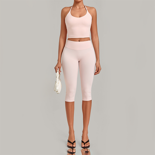 Wholesale Women's Halter Neck Yoga Set – High Elasticity Capri Pants Fitness Activewear