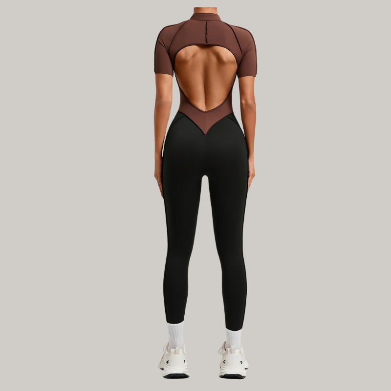 Color matching backless half zipper bodysuit
