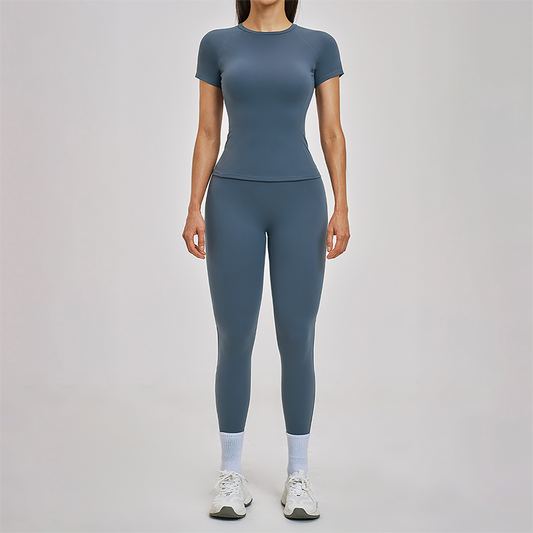 Wholesale Round Neck Short Sleeve Tank Top+High Waist Legging 2-piece Set