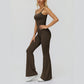 Sports vest with U-shaped+High waisted sports flared pants 2-piece set