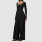 Wholesale Women's Brushed V-Neck Long Sleeve Top & Wide-Leg Pants Yoga Set